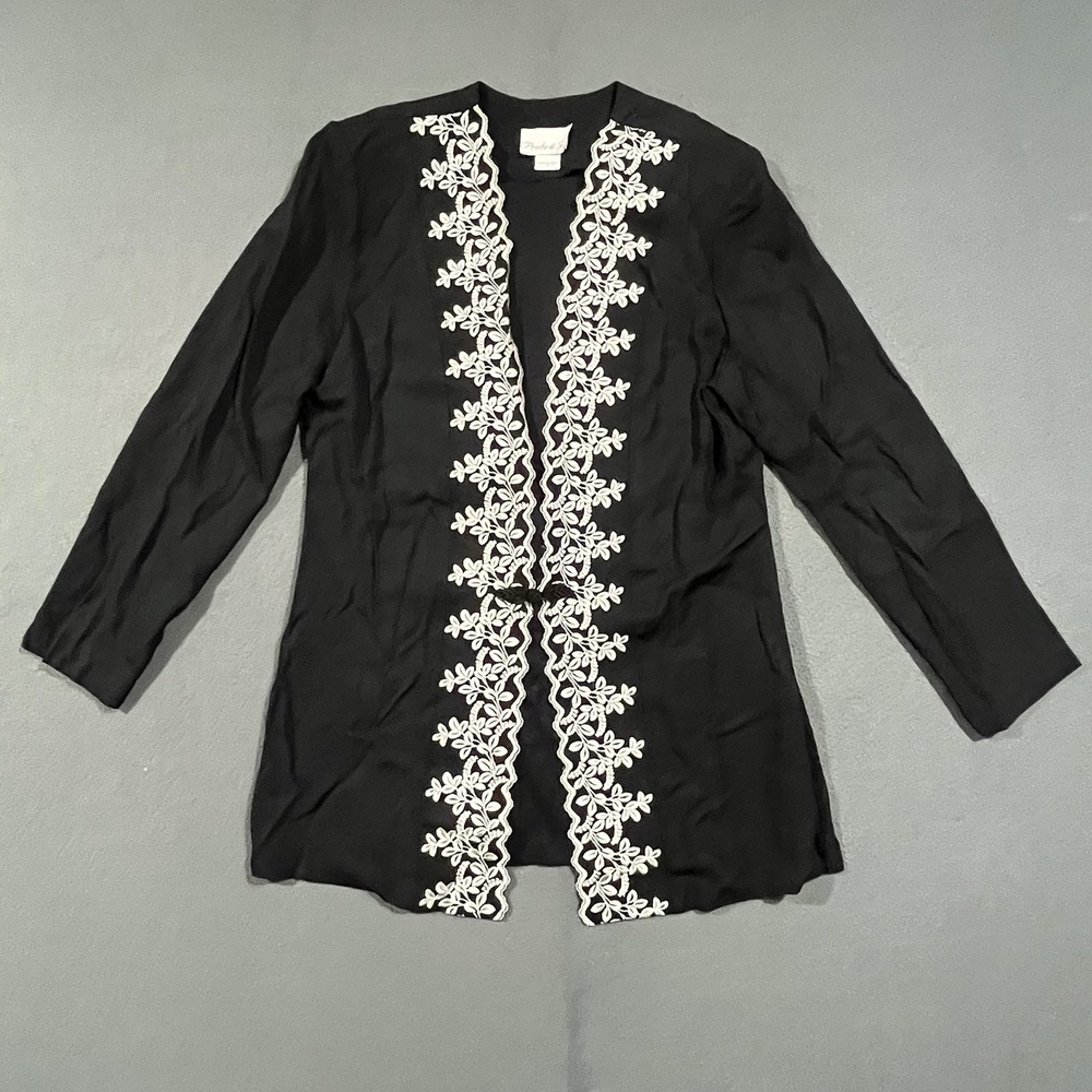 Pride & Joy Embroidered Blazer Women 14 Black Frog Closure Vintage Evening USA